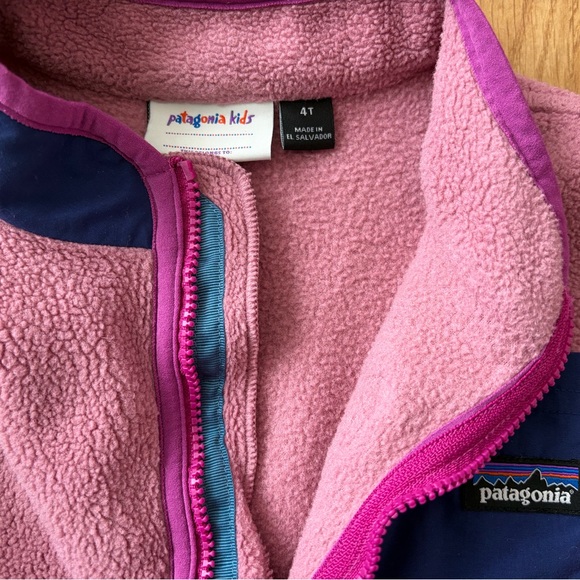 Patagonia Kids Pink Fleece Jacket with Navy Chest Panel - Picture 2 of 2
